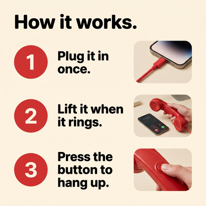 How it works: plug it in once, lift it when it rings, press the button to hang up